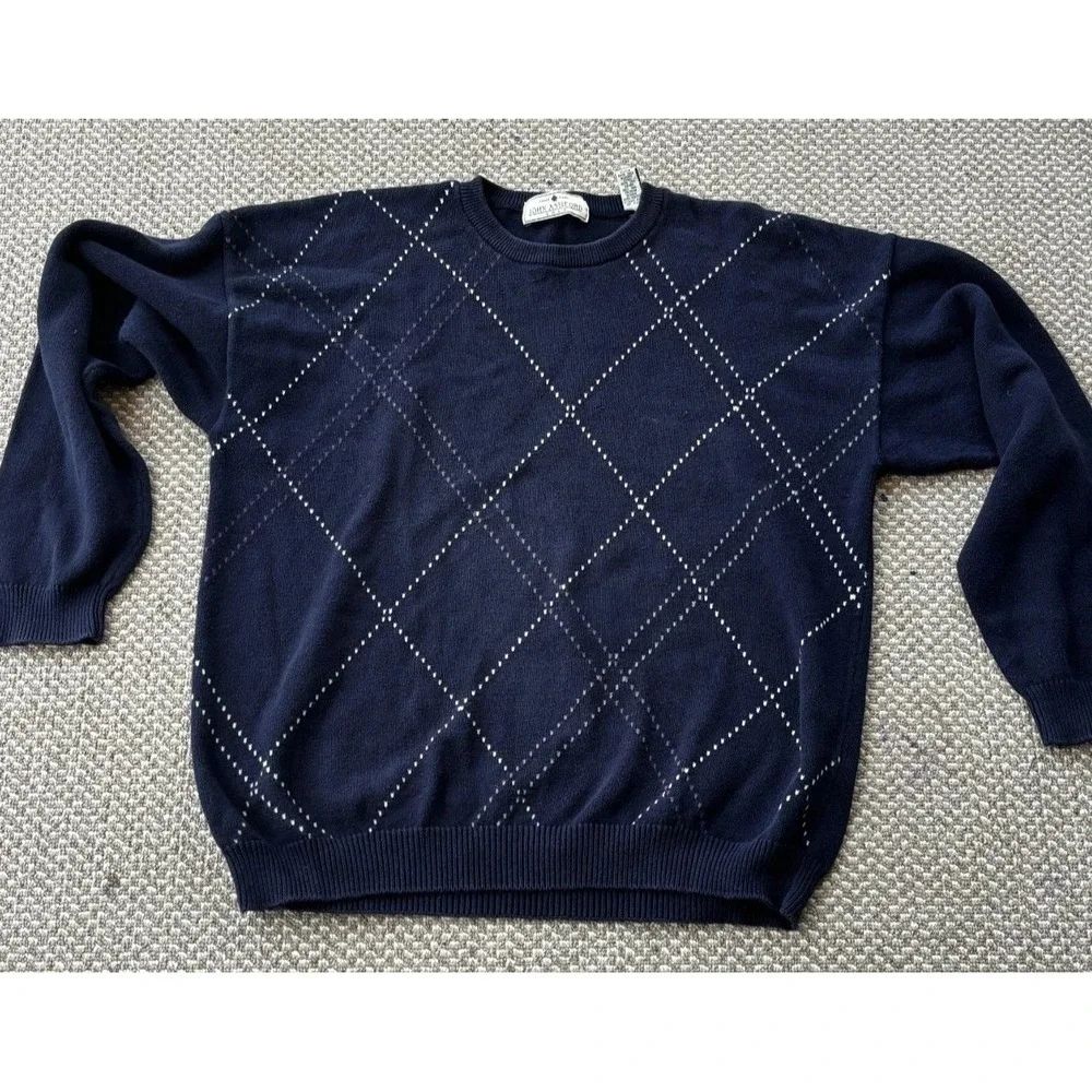 Vintage John Ashford Argyle Holiday Sweater Mens XL , Classic Navy Sweater